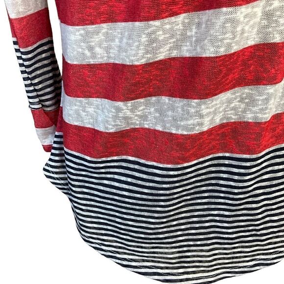 JOE Boxer Woman's Knit Shirt Size XL Red White Blue Striped Lace Tie Front - Picture 6 of 15